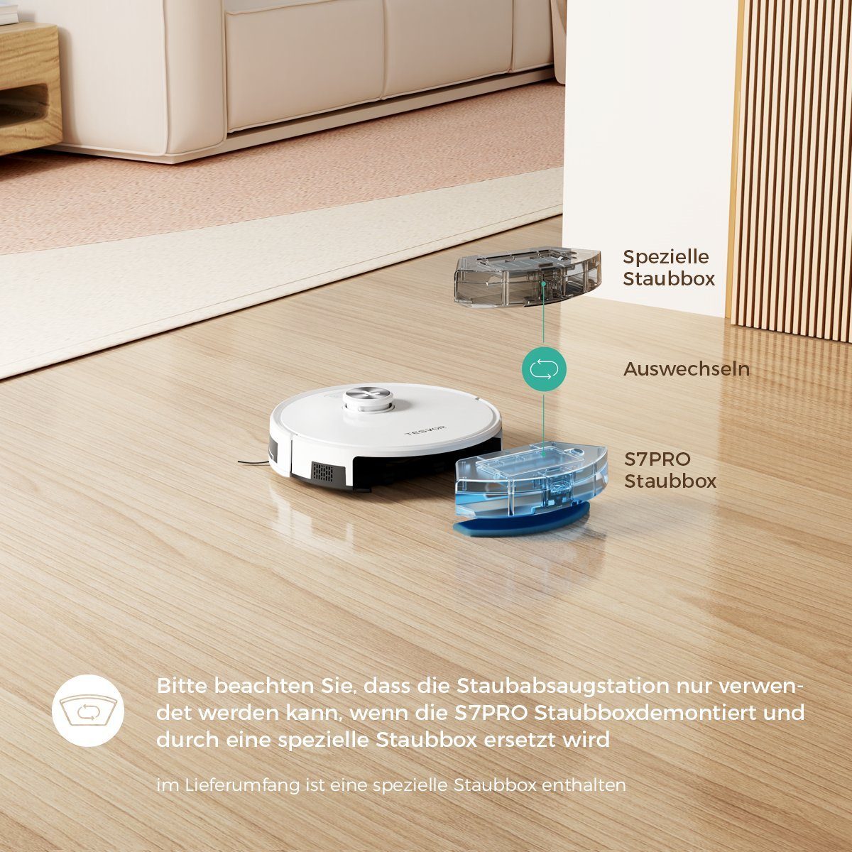 Tesvor Nass-Trocken-Saugroboter S7PRO mit Absaugstation Nass-Trocken-Saugroboter 6000PA Wischfunktion, Mit Staubbox beutellos,6000Pa