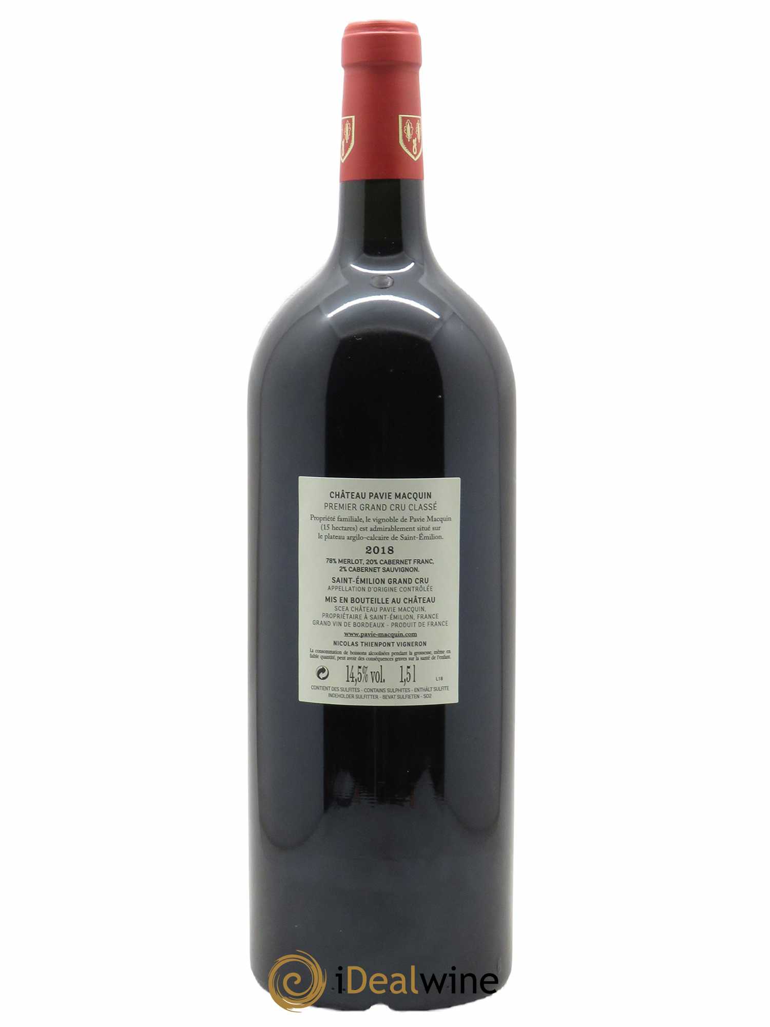 Château Pavie Macquin 1er Grand Cru Classé B (CBO à partir de 6 MG) 2018 - Lot de 1 Magnum