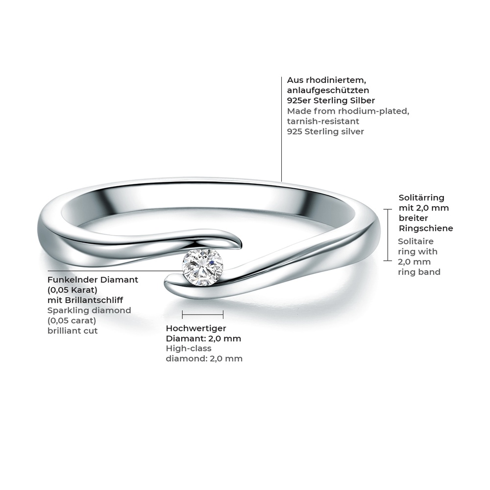 Trilani Bague en diamant Argent sterling Diamant en Argent Bague