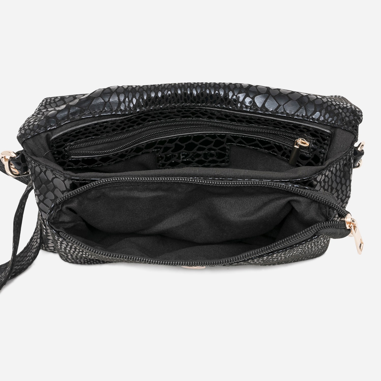 Sac bandoulière TEXTO noir effet python verni