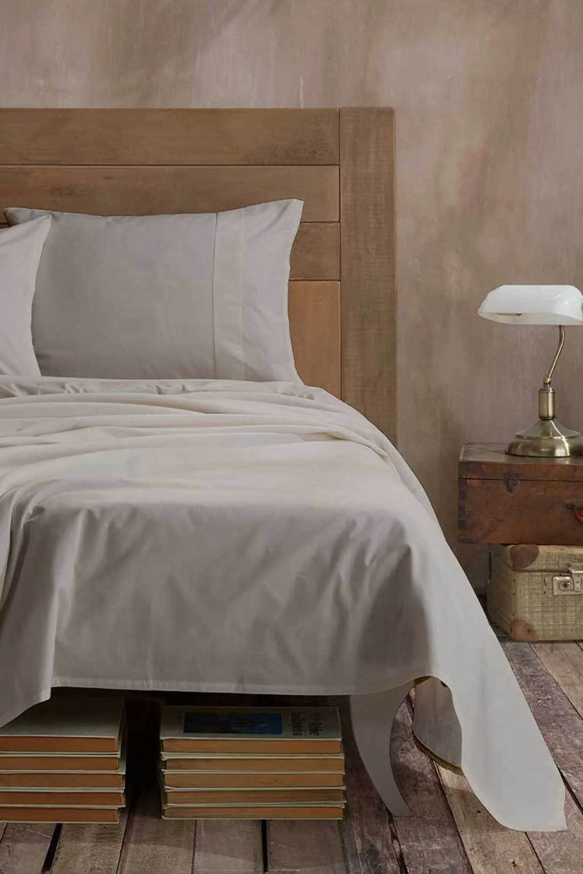 Elart  Ranfors Bettlaken-Set aus 100 % Baumwolle, Einzelbett, Ecru