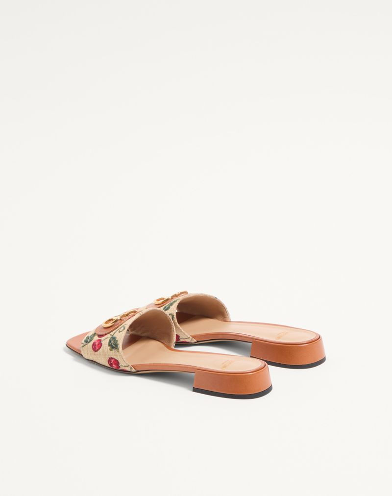 VLogo Signature Raffia Jacquard Slidesandaler med Kirsebærmotiv 20 mm