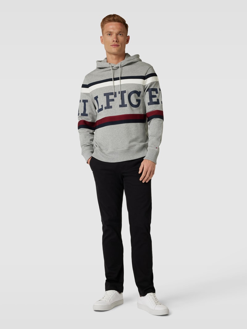 Hoodie mit Label-Print in hellgrau meliert