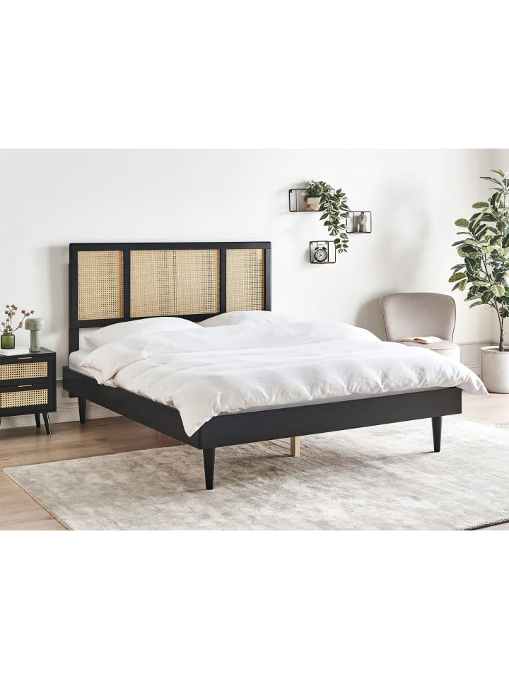 Beliani Doppelbett AURAY in Schwarz/Heller Holzfarbton - (W) 165 x (H) 119 x (L) 204 cm günstig kaufen onesize