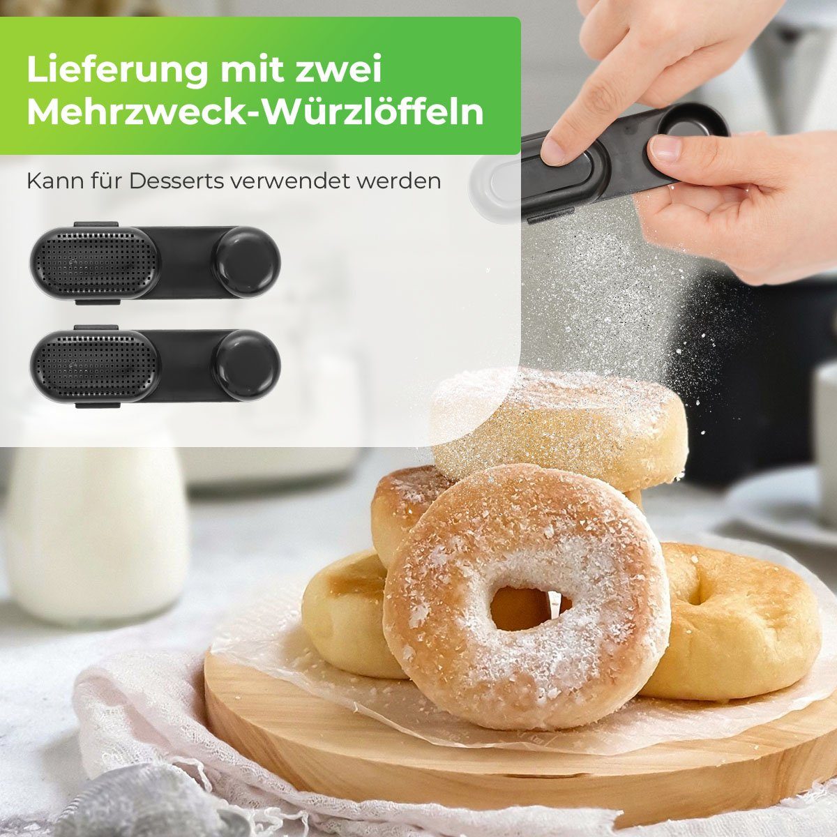 7Magic Vorratsdose 4-tlg Aufbewahrungsbox Küche Organizer Insgesamt 8950ml Vorratsdosen, AS+ABC+Silikon, (4-tlg), Vorratsdosen-Set mit großer Öffnung, inklusive Löffel und Sieb
