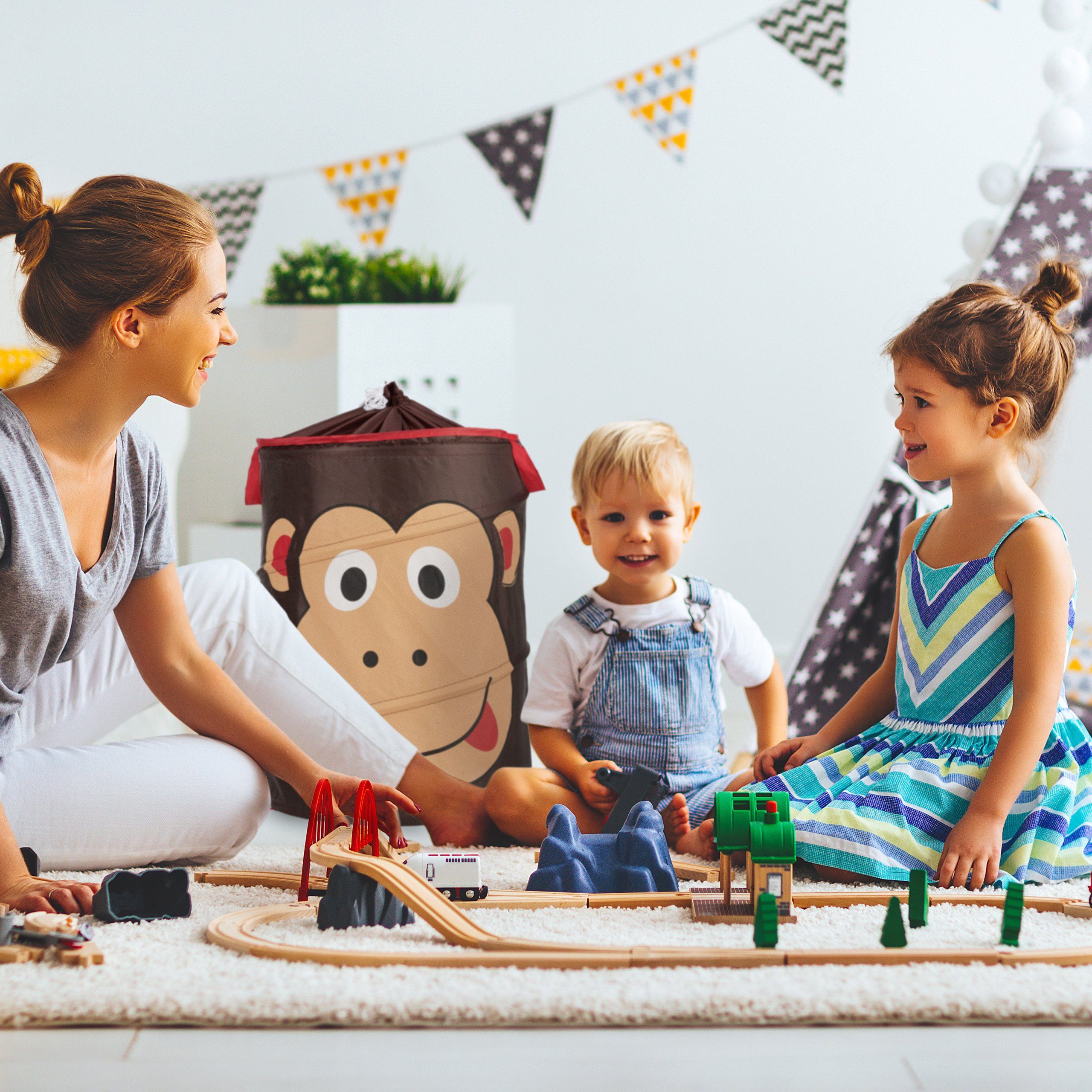 relaxdays Wäschekorb Pop-Up Wäschekorb für Kinder, Biene