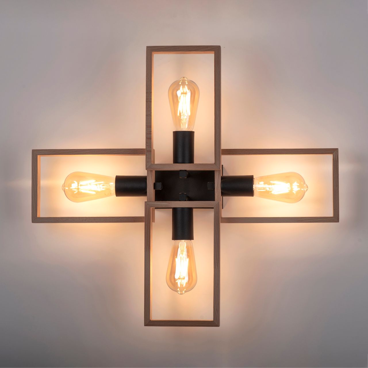 JUST LIGHT LeuchtenDirekt Deckenleuchte FRAME, 4xE27/max. 60W, Innenleuchte, IP20, Metall und Holz