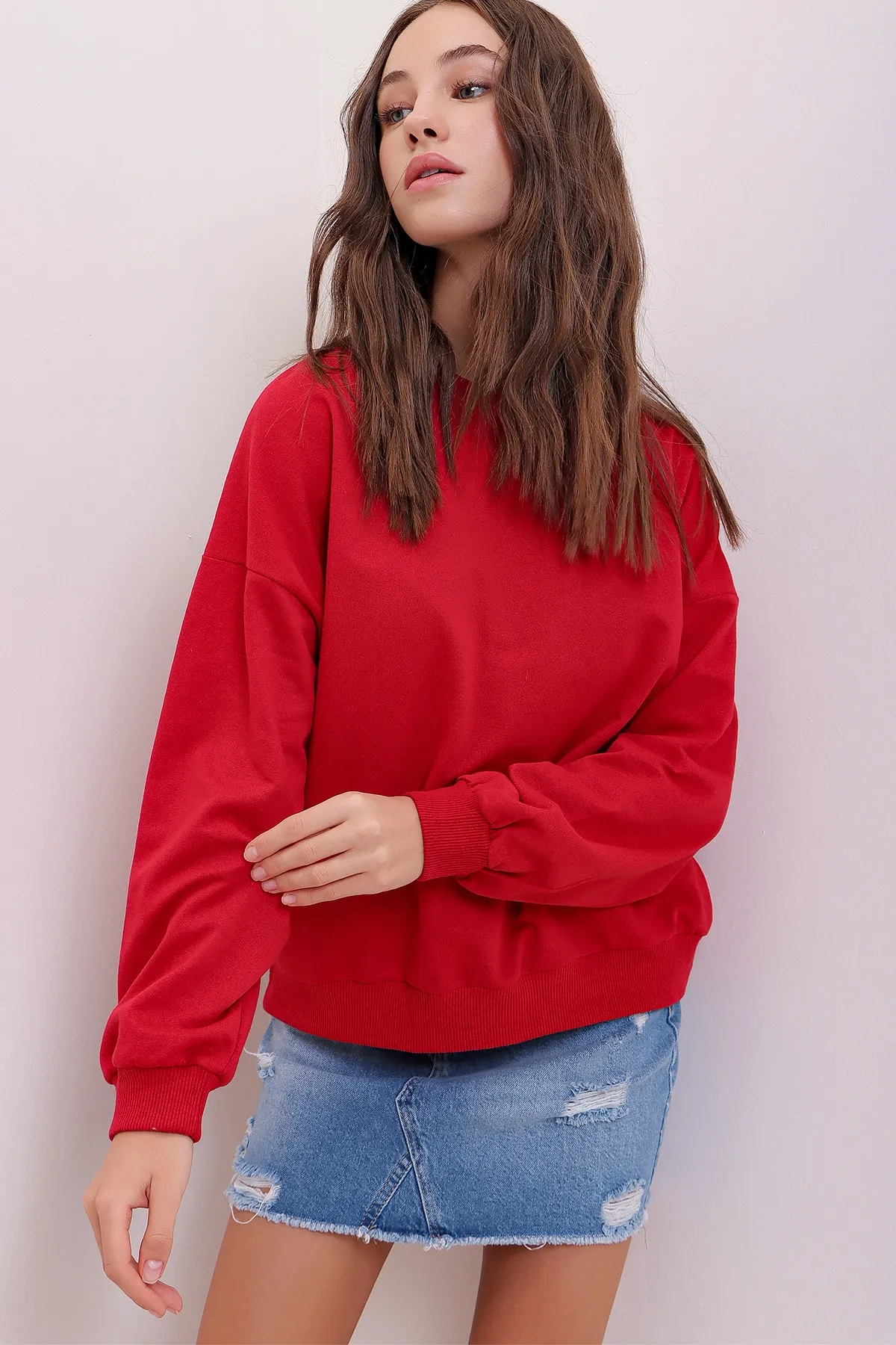 Trend Alaçatı Stili  Sweatshirt - Rot - Oversized