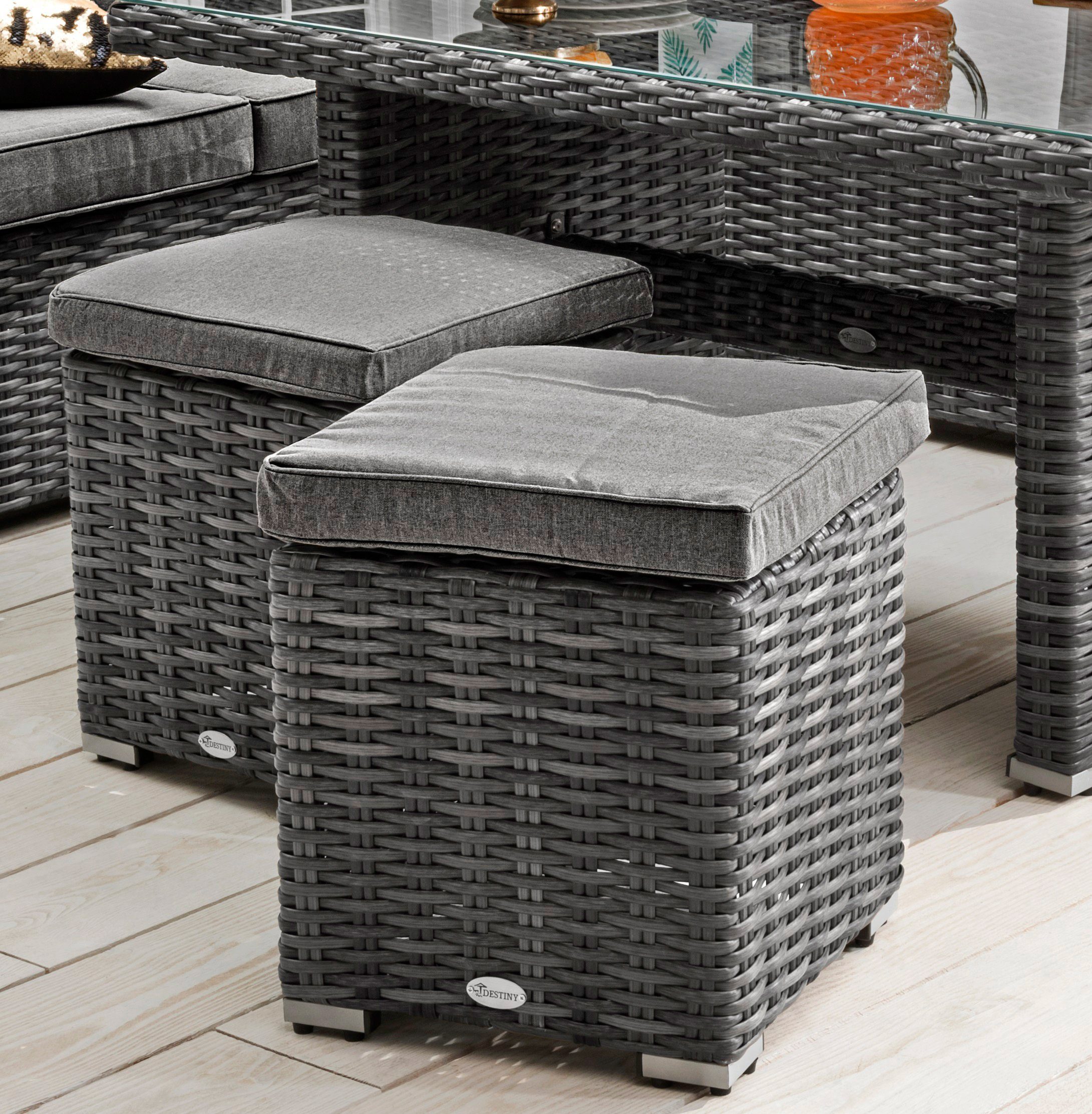 Destiny Gartenlounge-Set SANTA, (Set, 20-tlg), Ecklounge, 1 Tisch 140x80x66 cm, 2 Hocker, inkl. Auflagen
