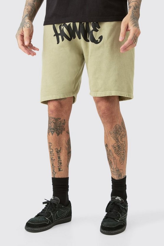 Tall lockere Jersey-Shorts mit Homme Graffiti-Print