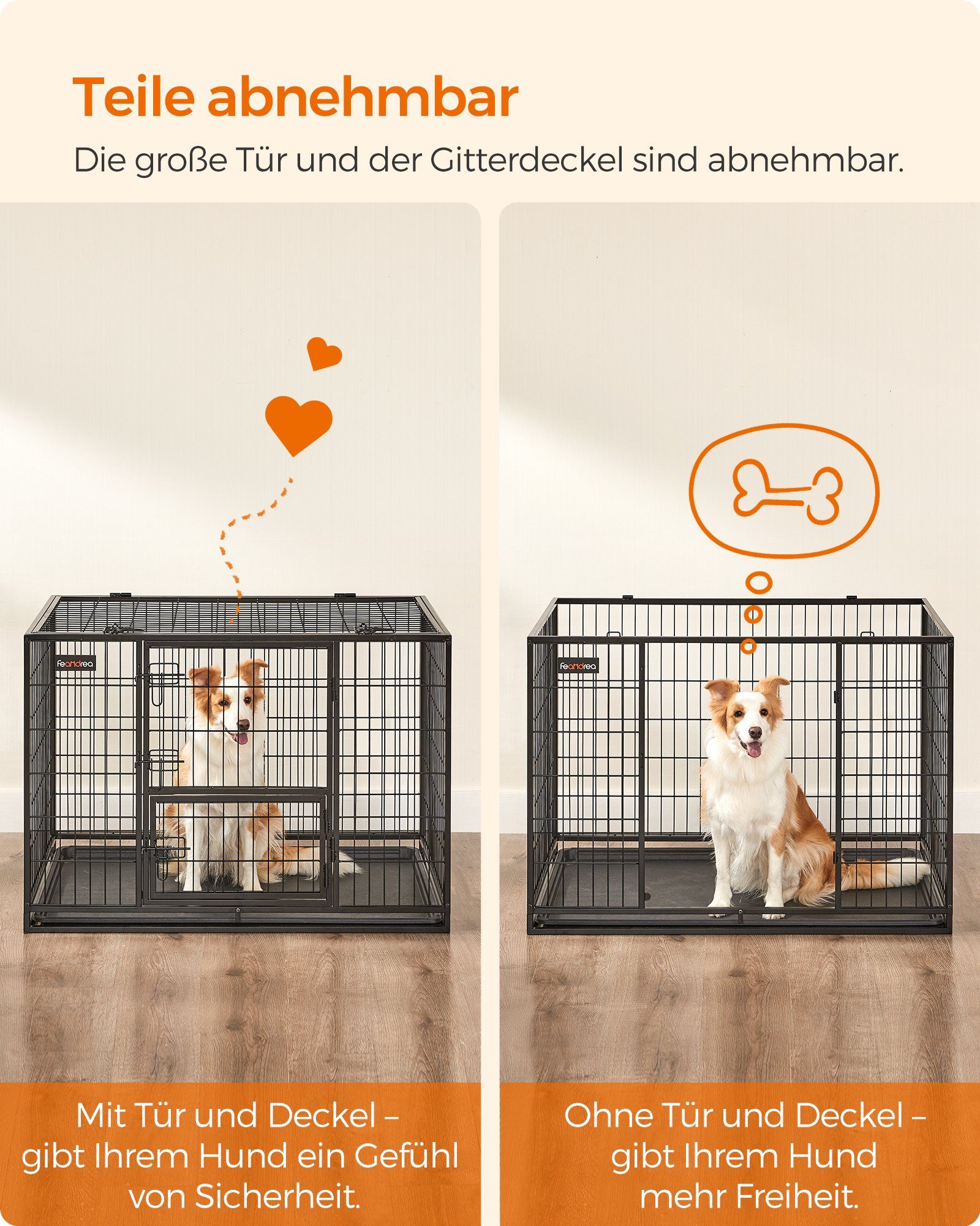 FEANDREA Hundekäfig, Hundebox L/XL Doppeltür vielseitig einsetzbar