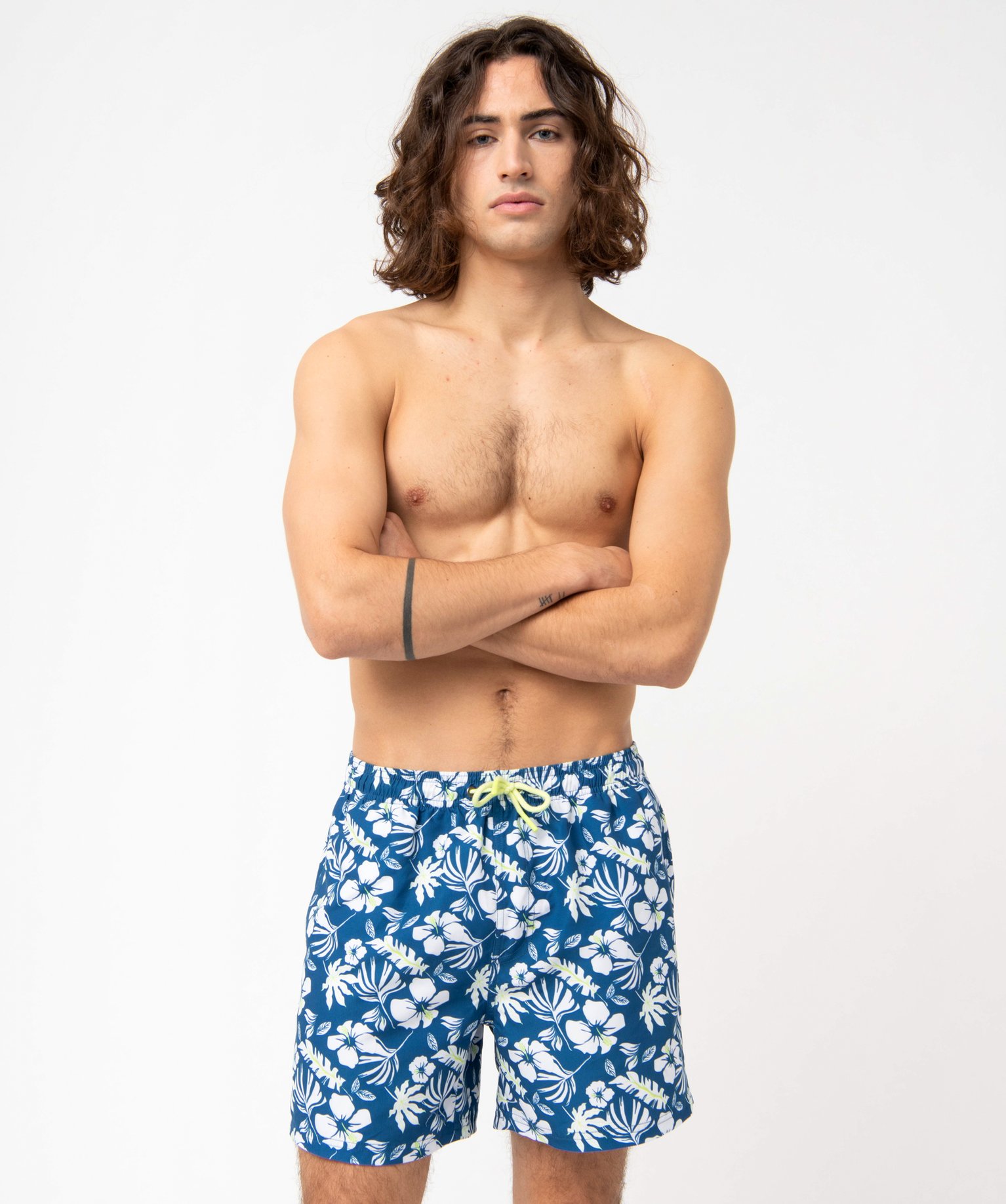 Short de bain homme à motif tropical bleu | GEMO