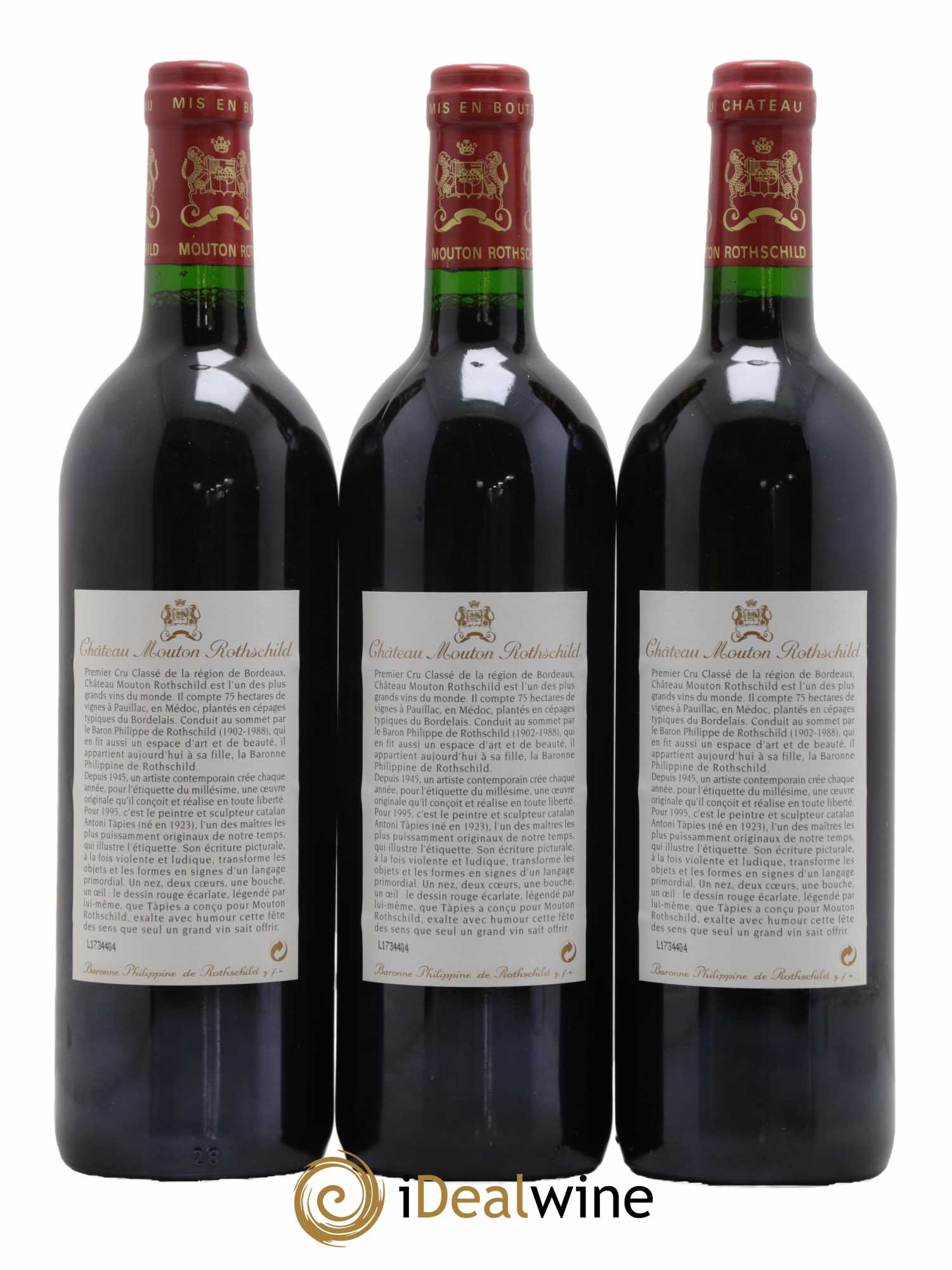 Château Mouton Rothschild 1er Grand Cru Classé  1995 - Lot de 6 Bouteilles
