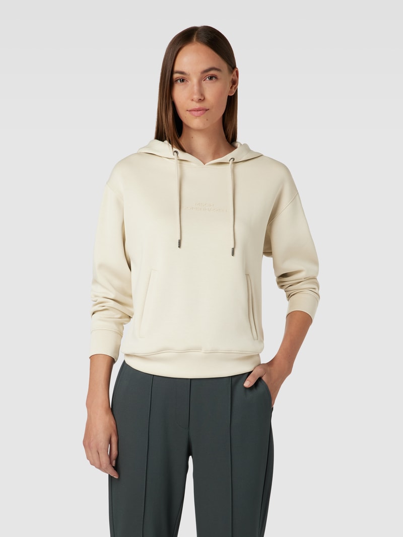 Hoodie mit Label-Print und Känguru-Tasche in sand