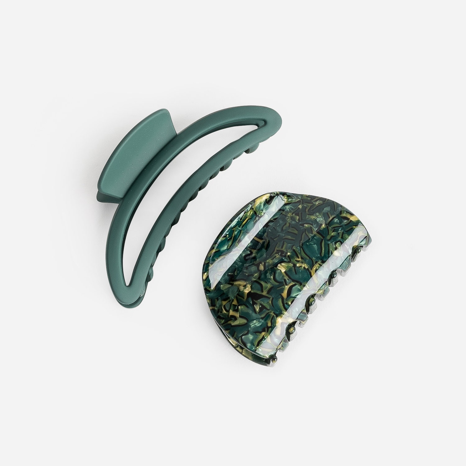 Lot de 2 pinces-crabe vert foncé et effet marbre