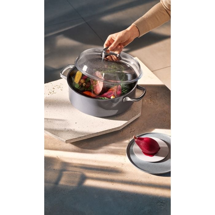 Fusiontec Mineral Schmortopf mit Glasdeckel, 28 cm, Platinum
