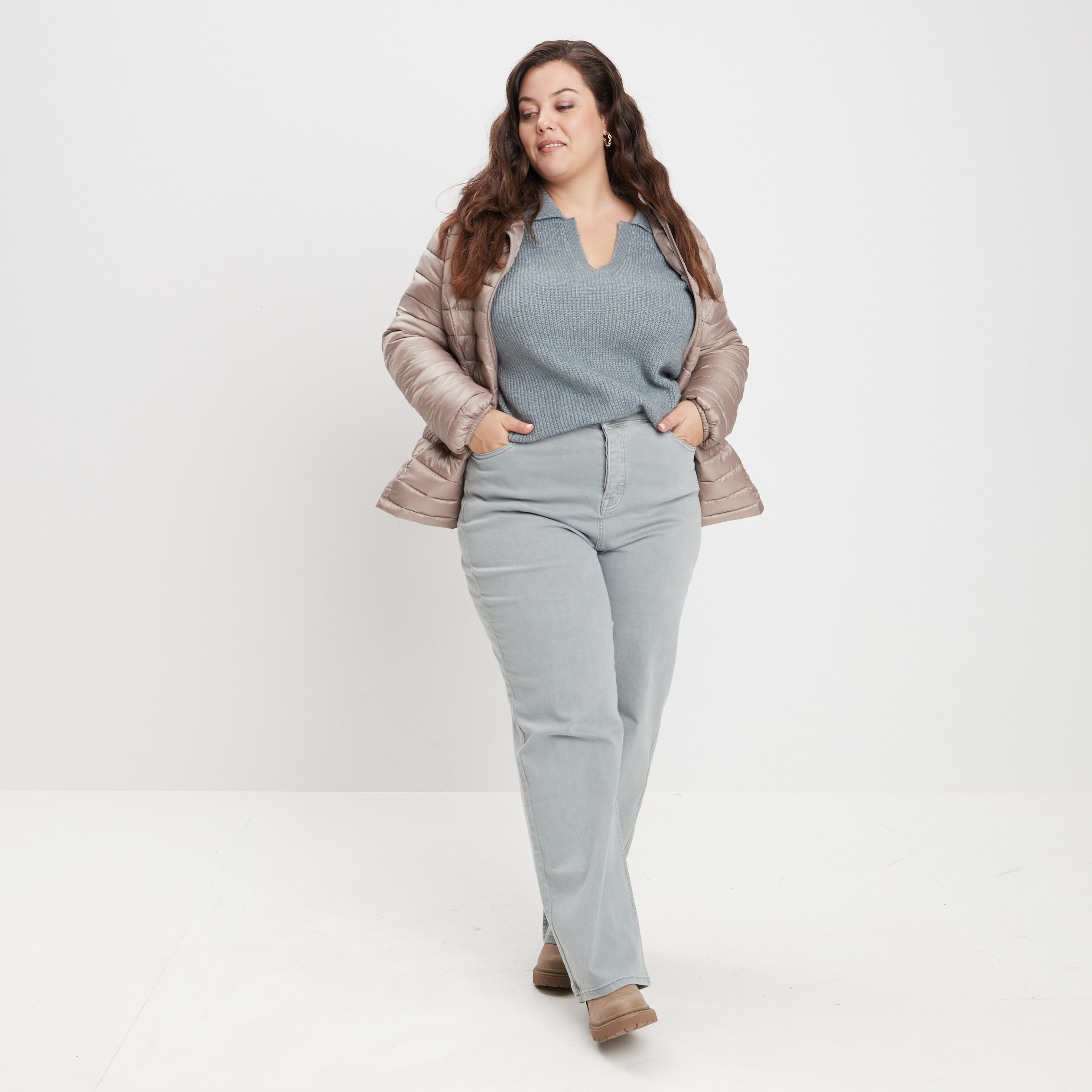 Doudoune légère droite à capuche sable femme grande taille | La Halle