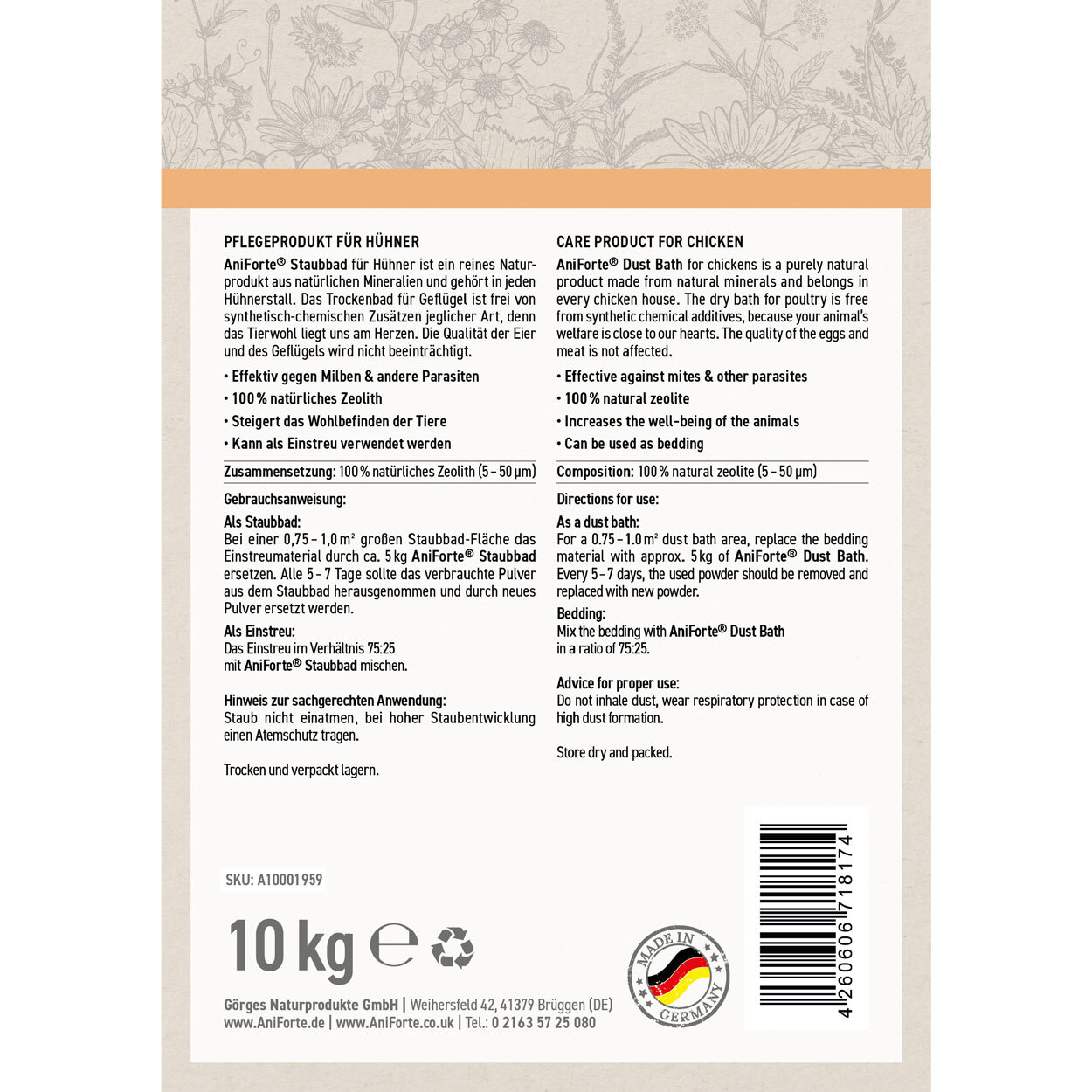 Aniforte Streu & Stroh Aniforte Staubbad für Hühner 10kg
