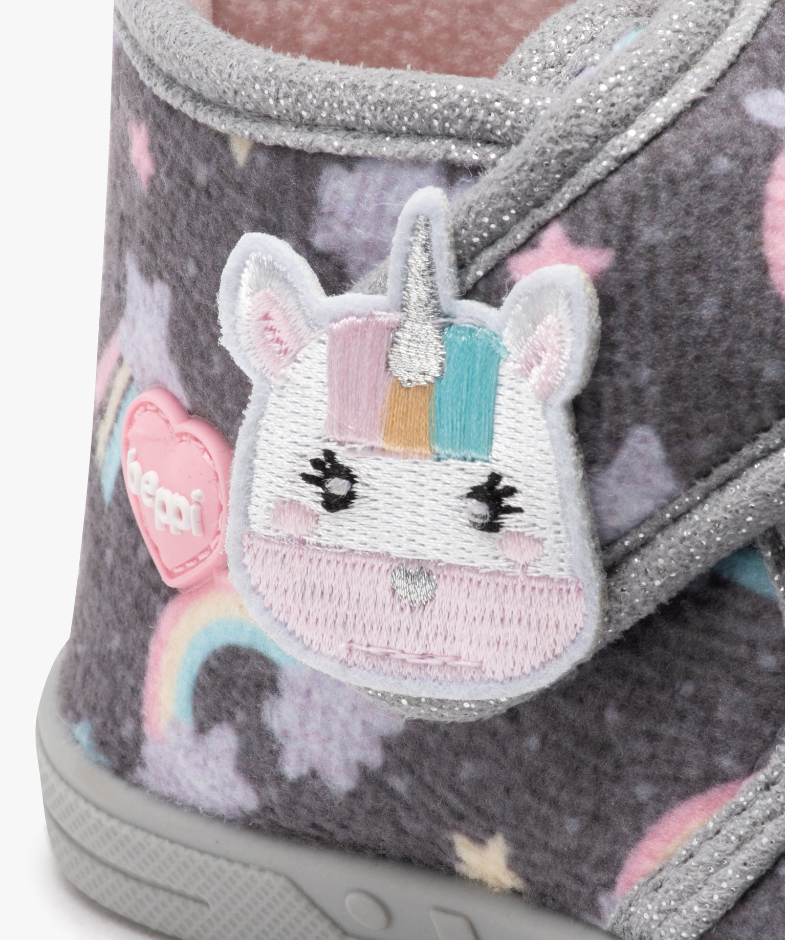 Chaussons fille bottillons à scratch en jersey imprimé - B... gris | GEMO
