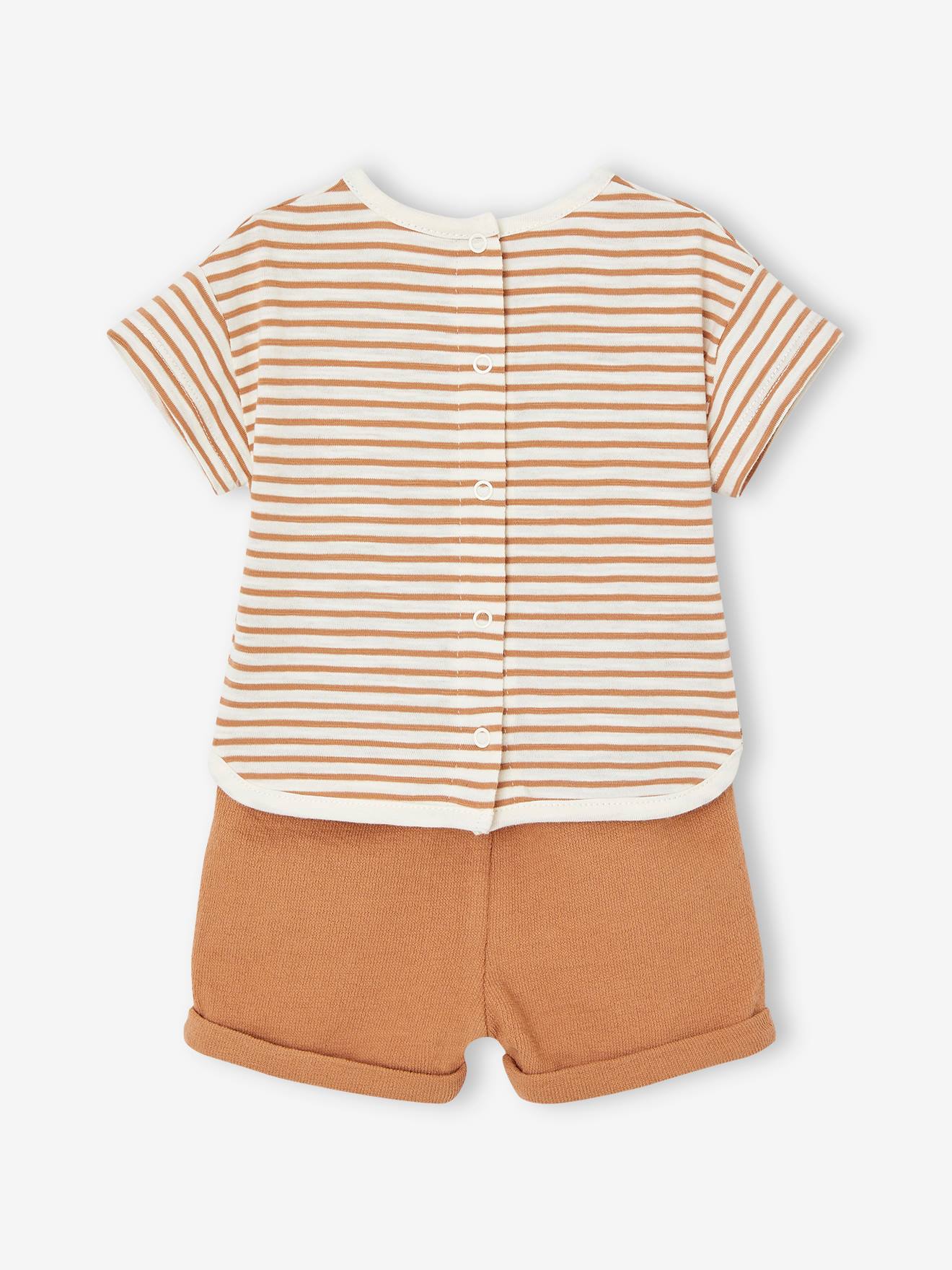 Vertbaudet Baby-Set: T-Shirt, Shorts & Sonnenhut - cappuccino