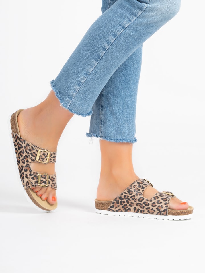 VITAFORM Veloursleder Pantoletten in leopard günstig kaufen