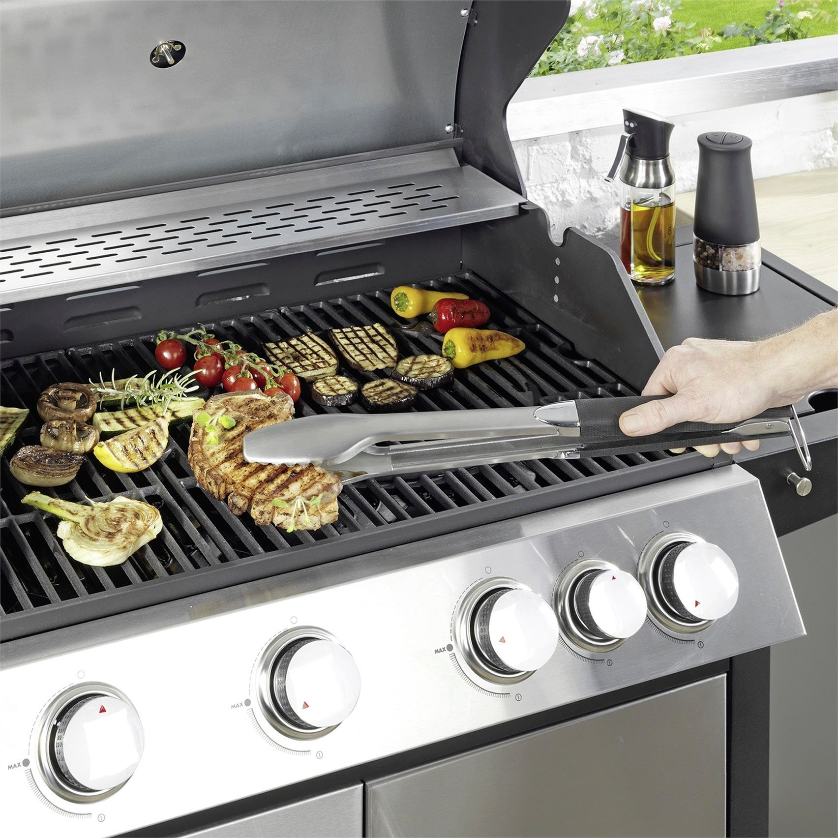 Maximex Grillzange BBQ, extra lang, temperaturbeständig, Edelstahl