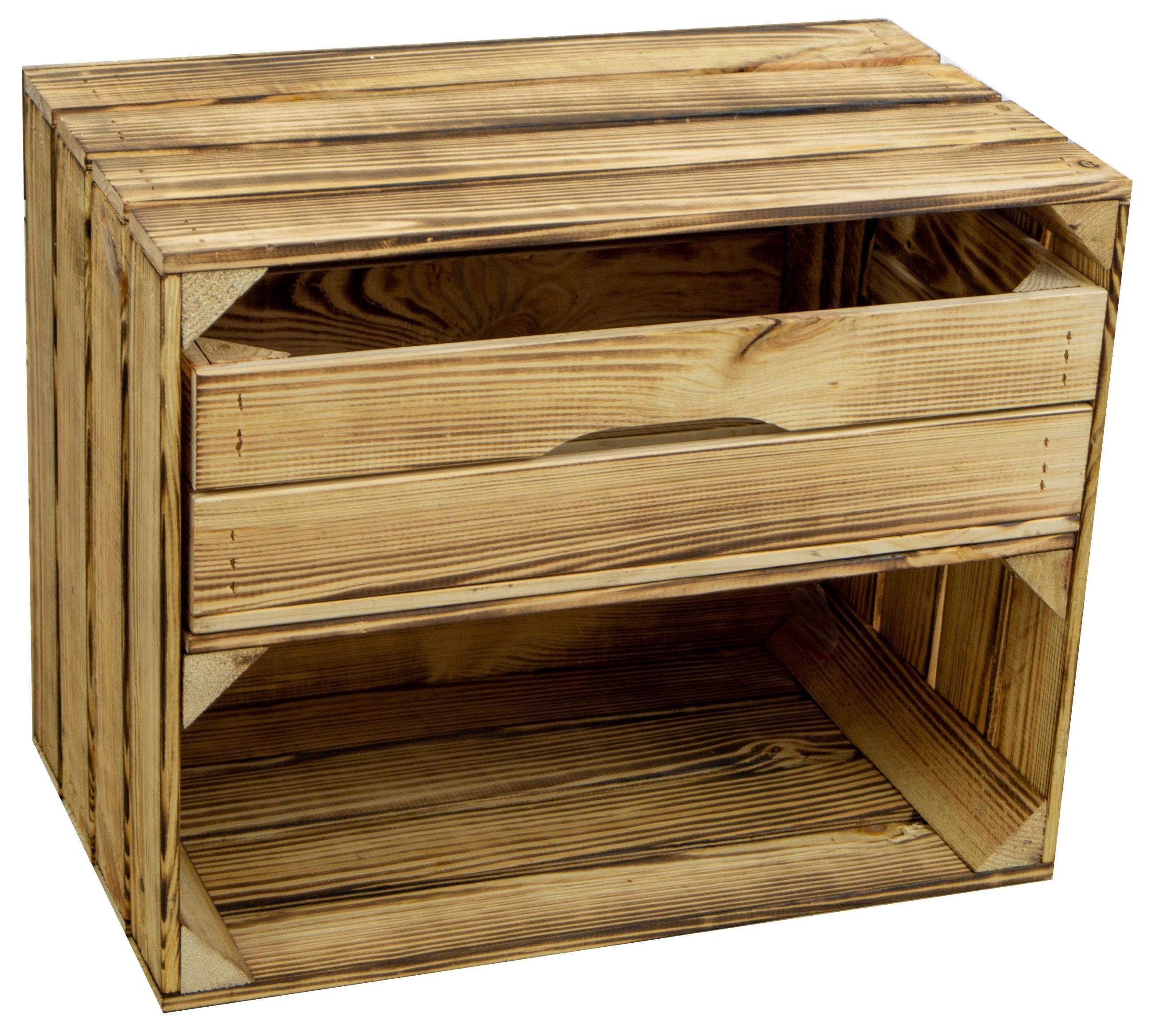 Kistenkolli Altes Land Allzweckkiste 2er set Obstkiste Johanna geflammt mit Schublade Längs 50 x 40 x 30cm