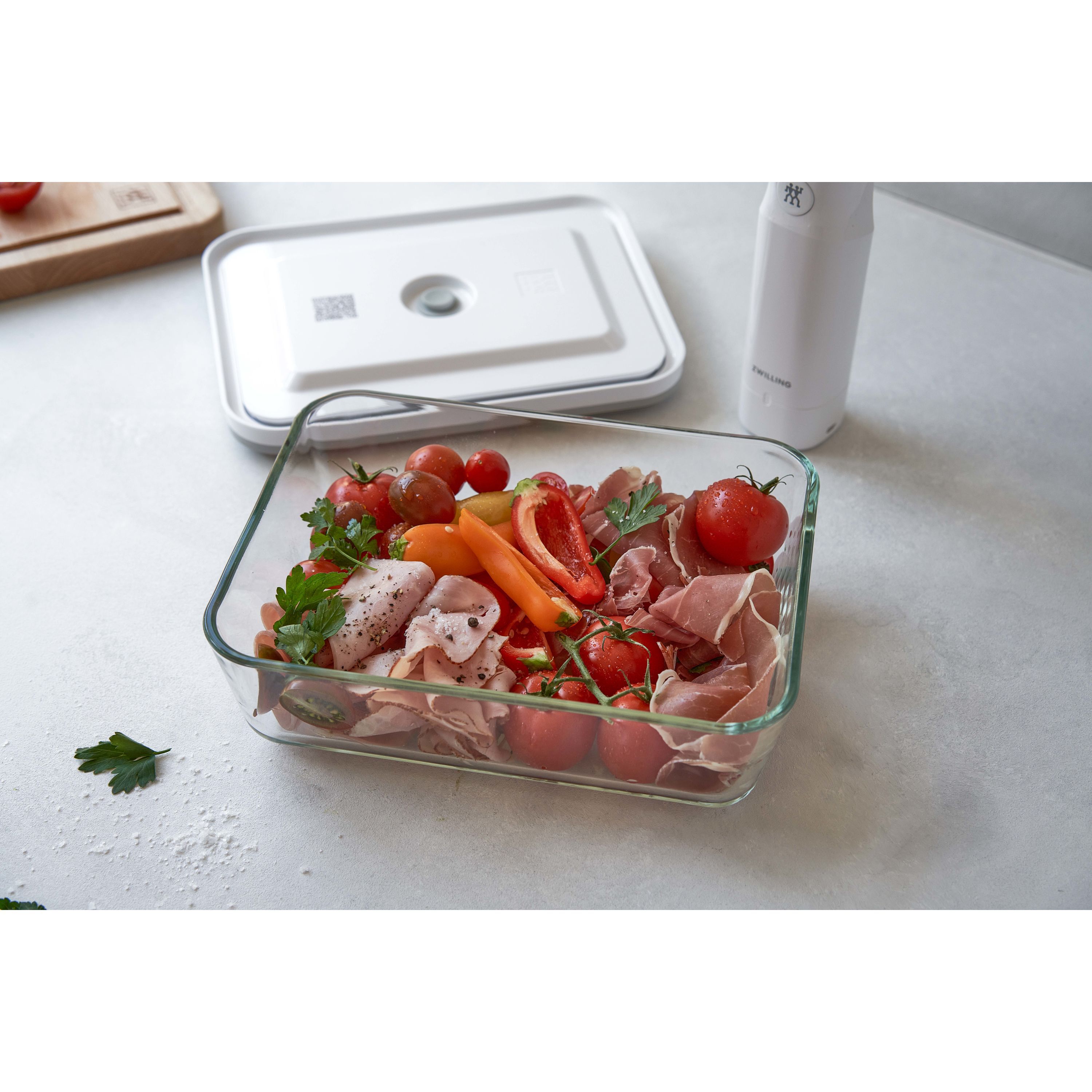 Vakuum Kühlschrankbox, Glas, Grau