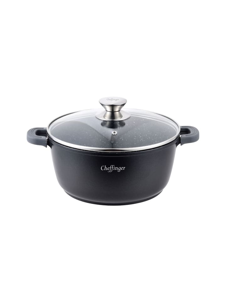 Cheffinger Aluguss Kochtopf Ø24cm mit Glasdeckel in Schwarz günstig kaufen onesize