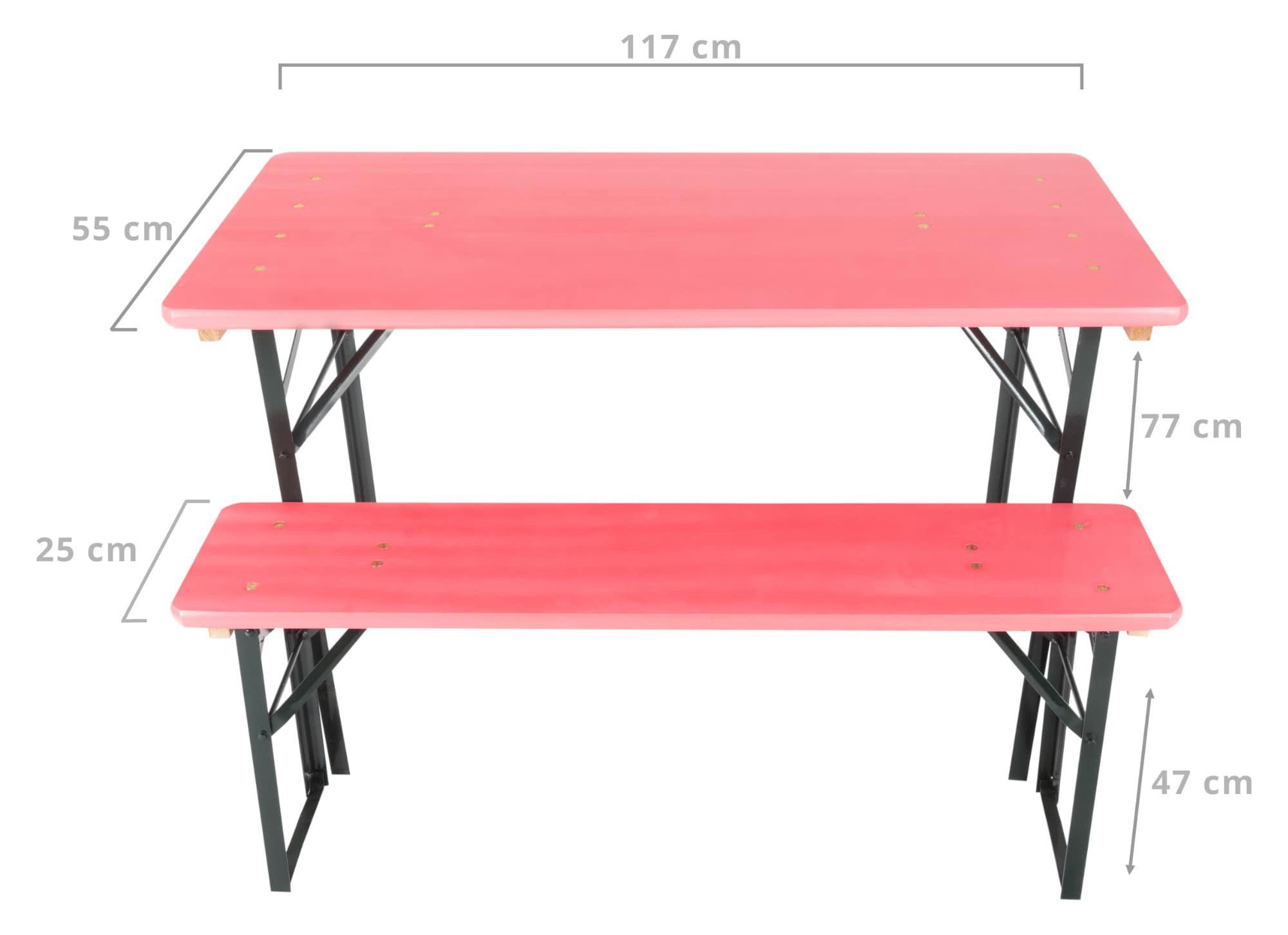 Stagecaptain Bierzeltgarnitur Hirschgarten BB-117 Sitzgarnitur 117 cm Länge, (Stehtisch Holz, 3-tlg., 2 x Bank, 1 x Tisch), Sitzmöbelset für Balkon Outdoor & Indoor, klappbar
