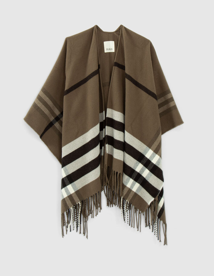 Poncho kaki à motif carreaux Femme