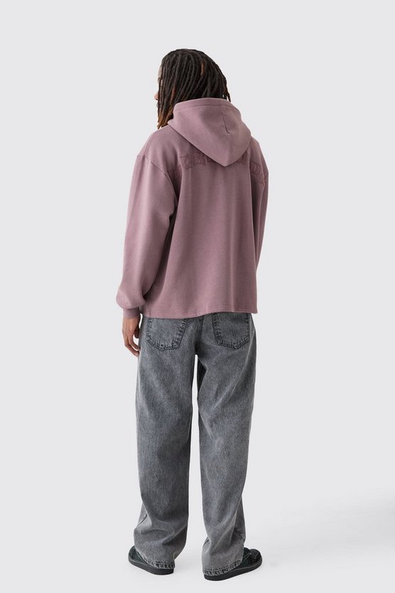 Oversized Zip Through Open Hem Applique Hoodie