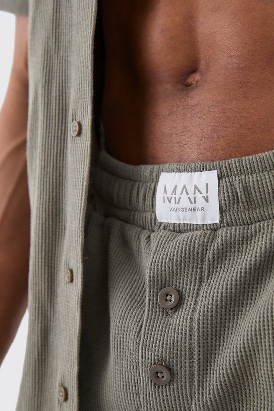 Waffle Loungewear Shorts In Khaki