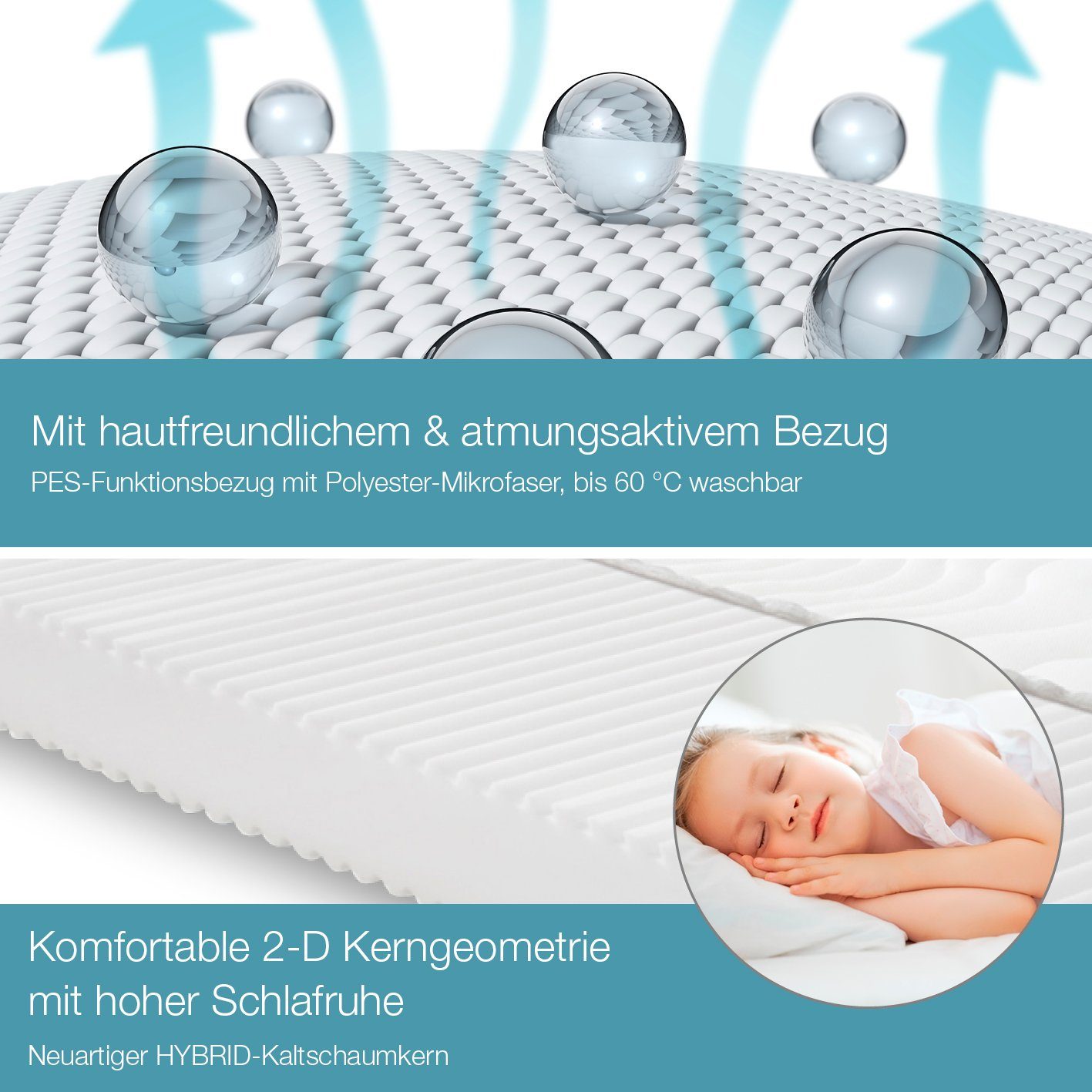 Kaltschaummatratze Kinder- und Jugendmatratze Junior (Softwelle), RAVENSBERGER Matratzen, 19 cm hoch, Härtegrad H1/H2 (RG 30) 80x200 cm mit PES Bezug