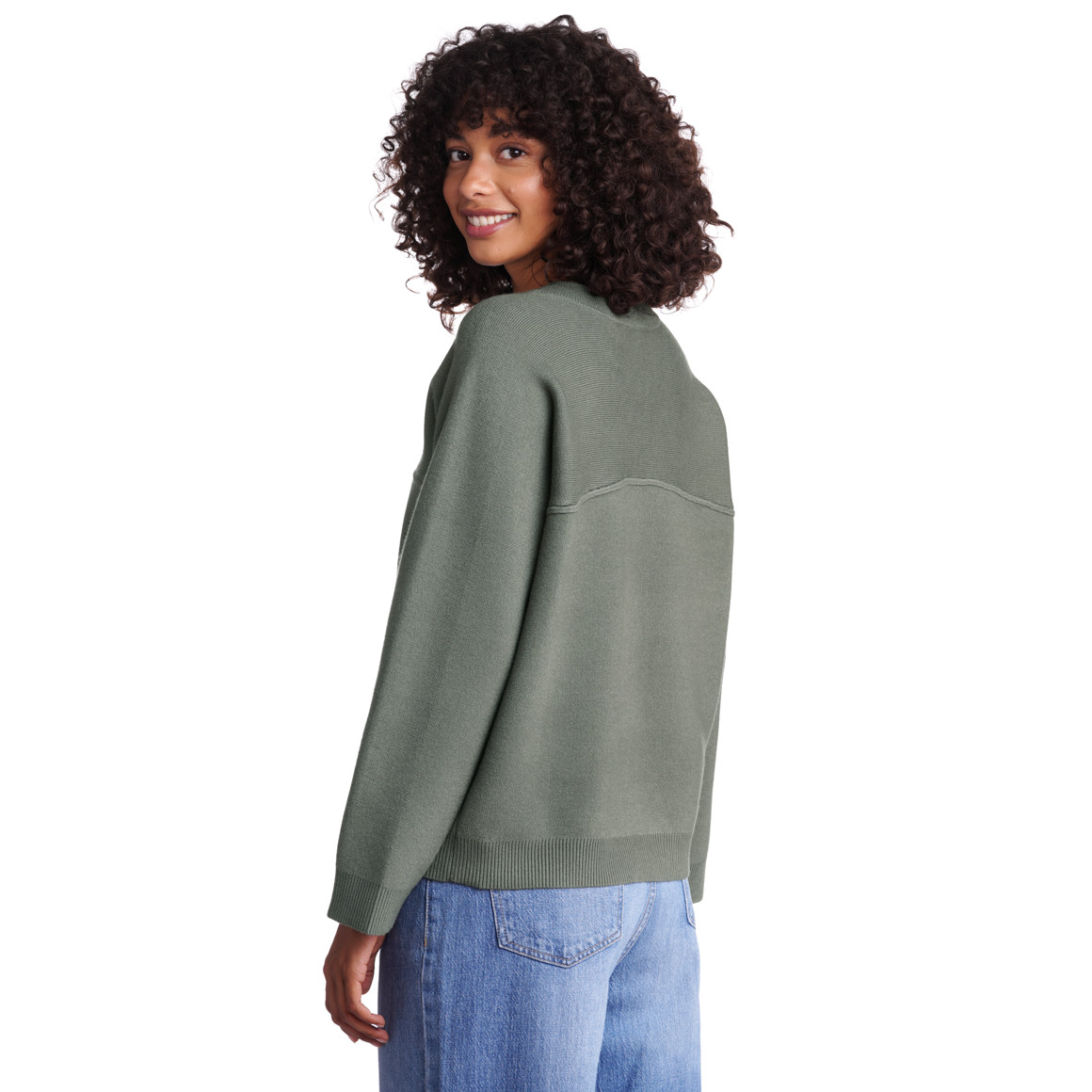 Damen Pullover mit kurzer Knopfleiste