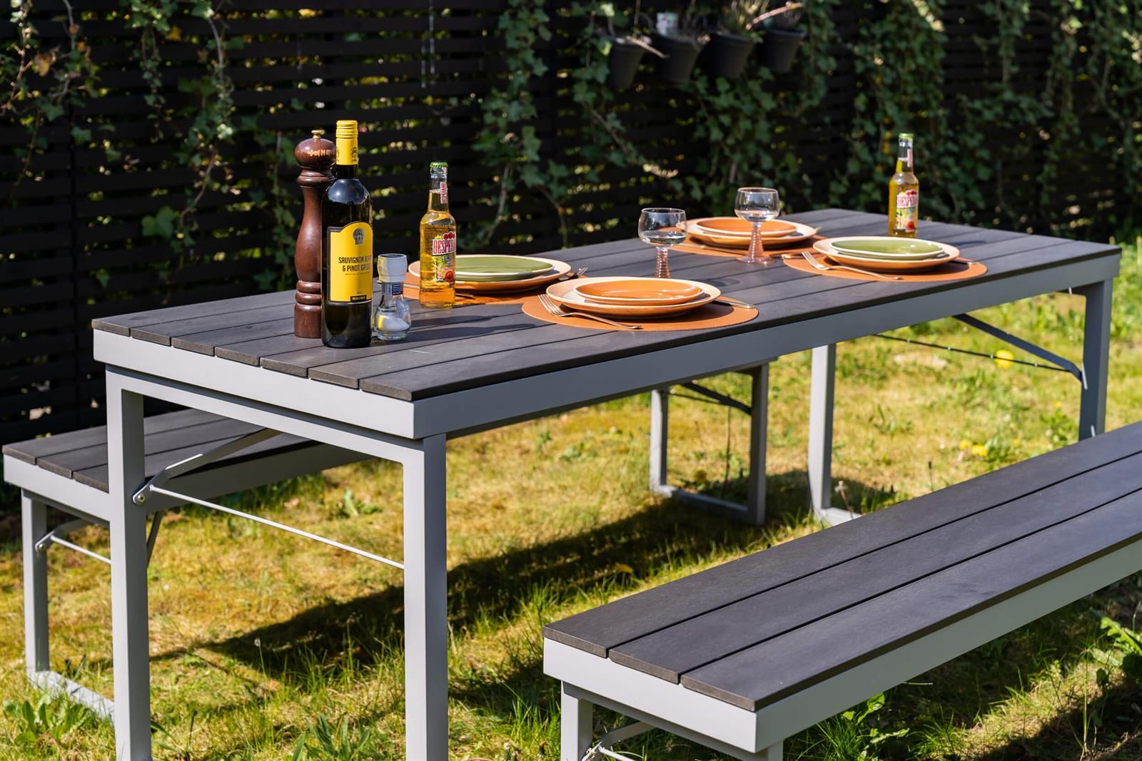 MaximaVida Hamburg 200 cm schwarzes klappbares Picknick-Set