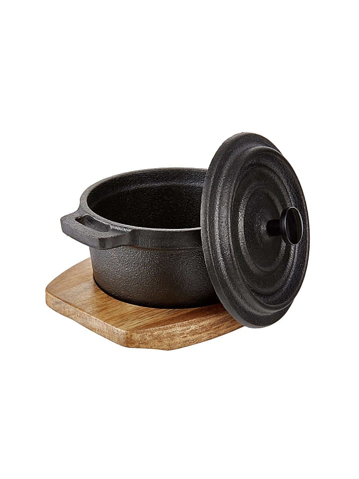 Butlers Mini-Serviertopf mit Holzuntersetzer L 14 x B 11cm HOT IRON in Schwarz günstig kaufen onesize