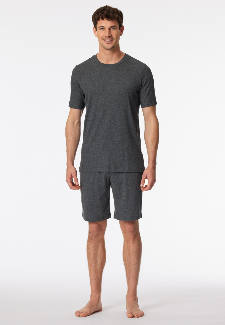 Schlafanzug Doppelripp kurz dunkelgrau meliert - Modern Nightwear