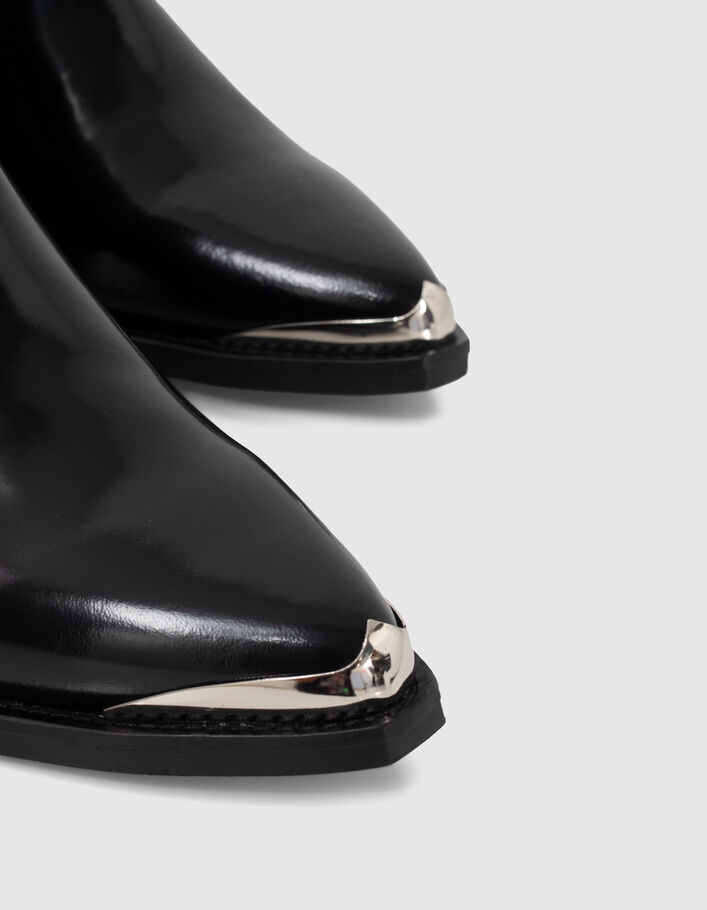 Boots noirs cuir avec barrettes métal Femme