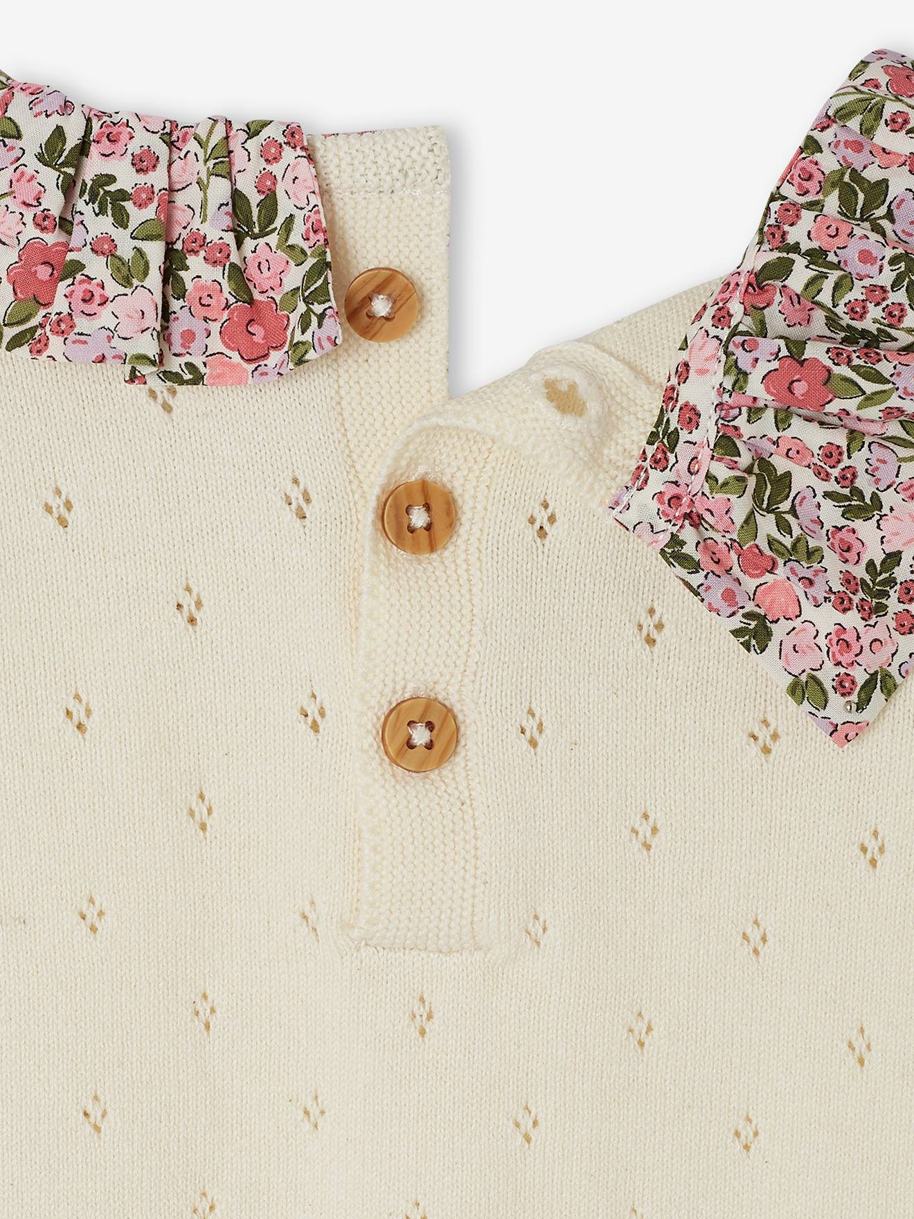 Vertbaudet Baby-Set: Kurzoverall & Haarband - wollweiß
