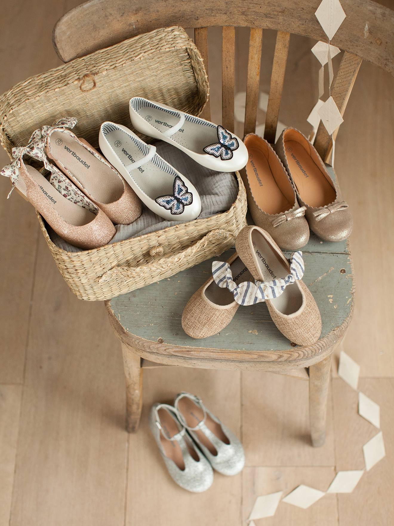 Ballerines cuir fille beige metallisé