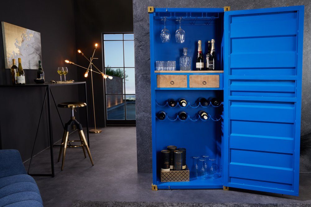 riess-ambiente Barschrank GLOBETROTTER 180cm blau / gold (Einzelartikel, 1-St) Wohnzimmer · Metall · für Alkohol · Küche · Container · Industrial
