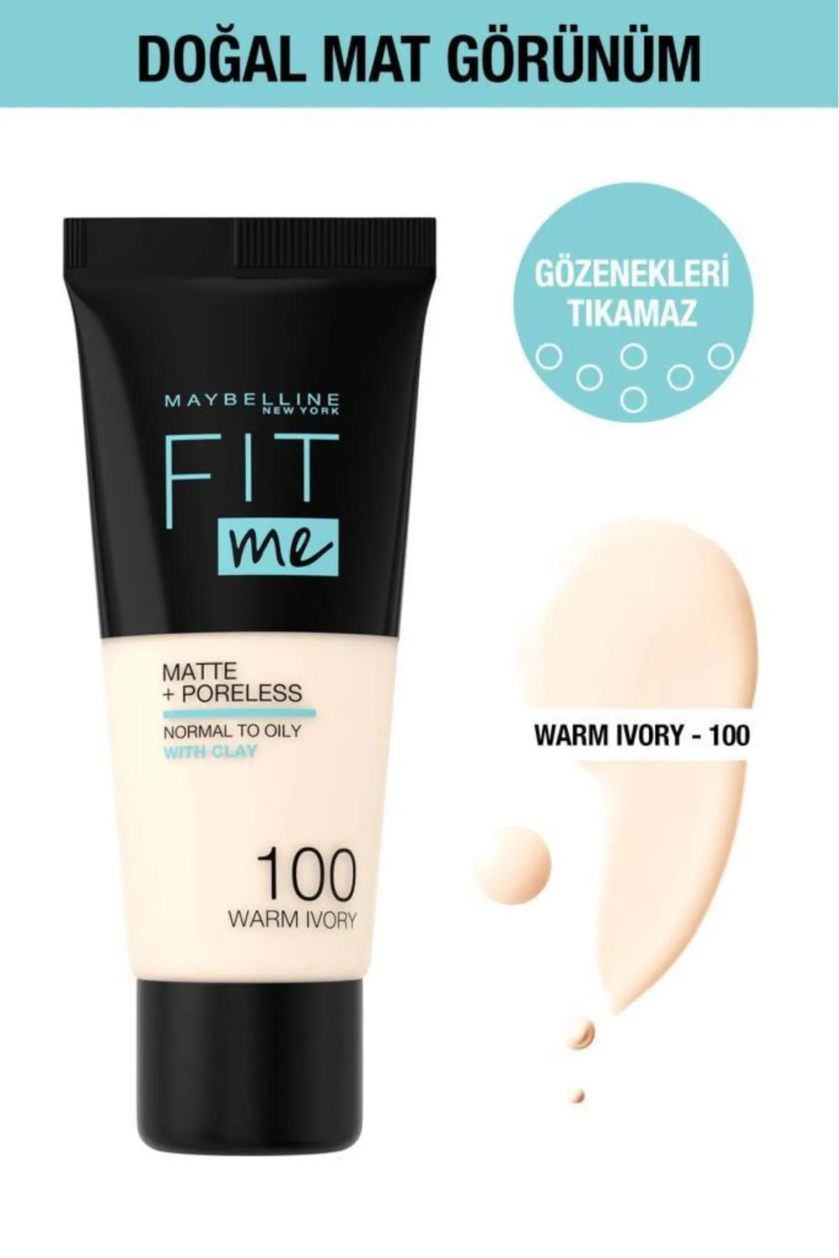 Maybelline New York  Fit Me Matte Poreless Foundation – 100 Warm Ivory