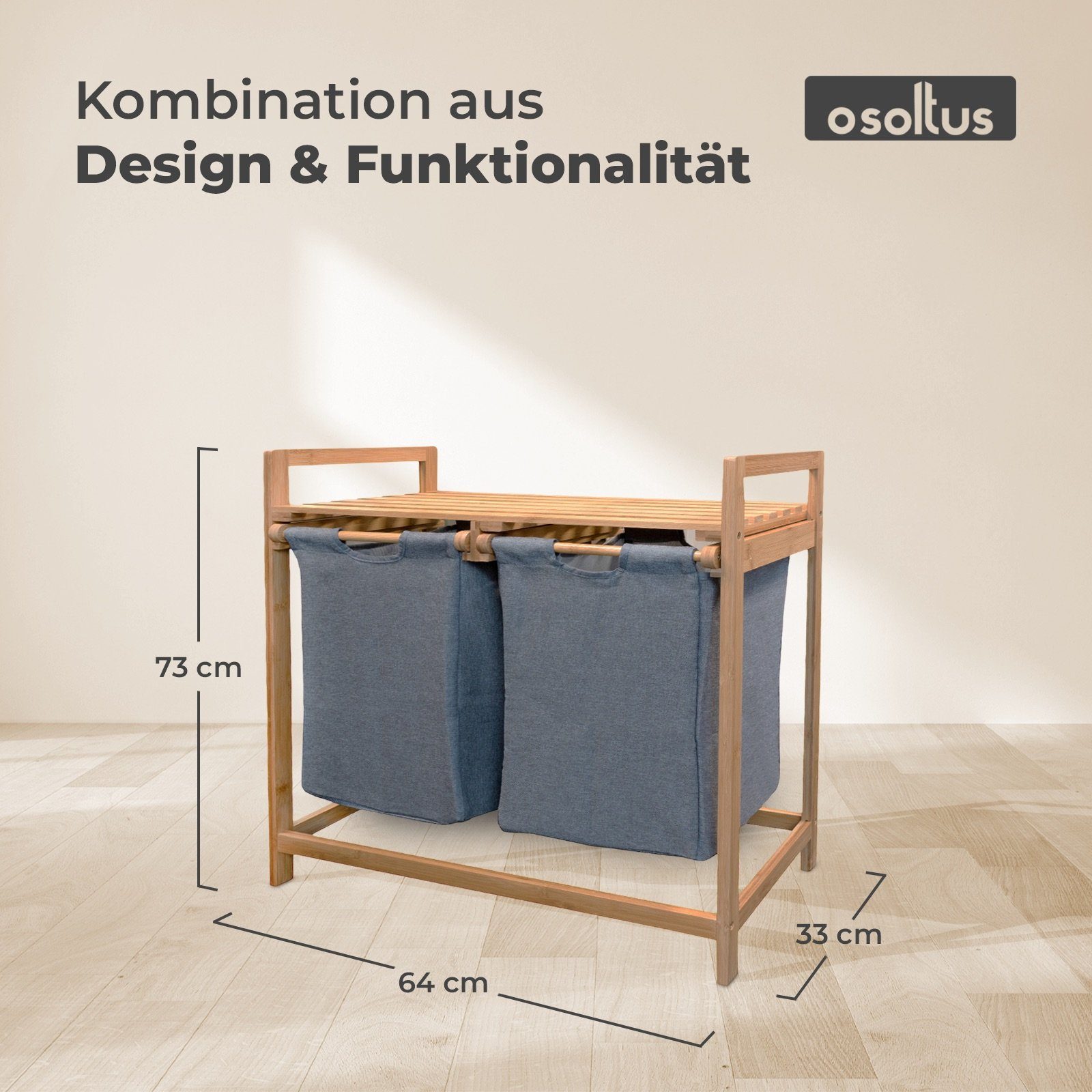 osoltus Wäschesortierer osoltus Bali Bambus Holz Wäschesortierer Wäschesammler 75cm