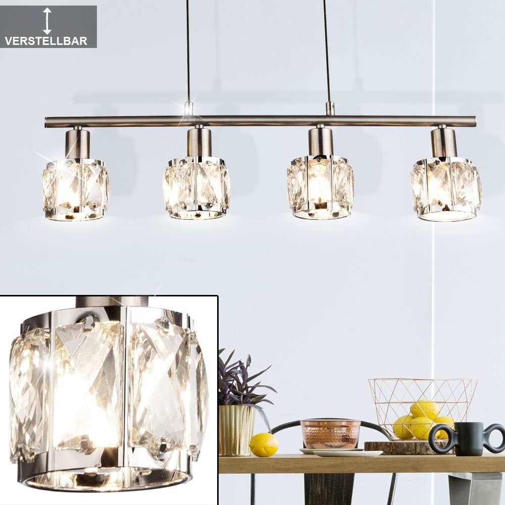etc-shop Hängeleuchte, Leuchtmittel nicht inklusive, Decken Hänge Leuchte Chrom Wohn Zimmer Glas Kristall Pendel Lampe