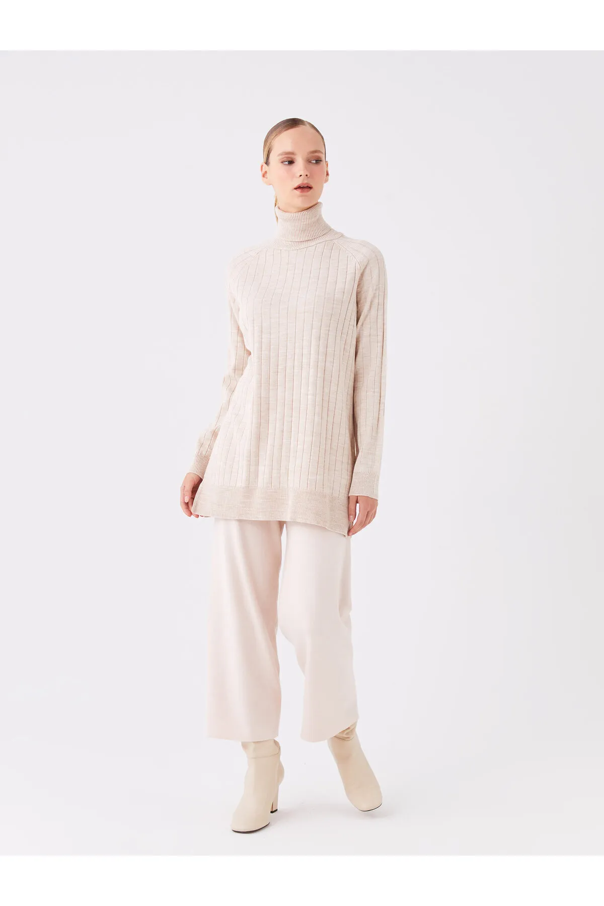 LC Waikiki  Rollkragenpullover, einfarbig, langärmelig, Damen-Stricktunika