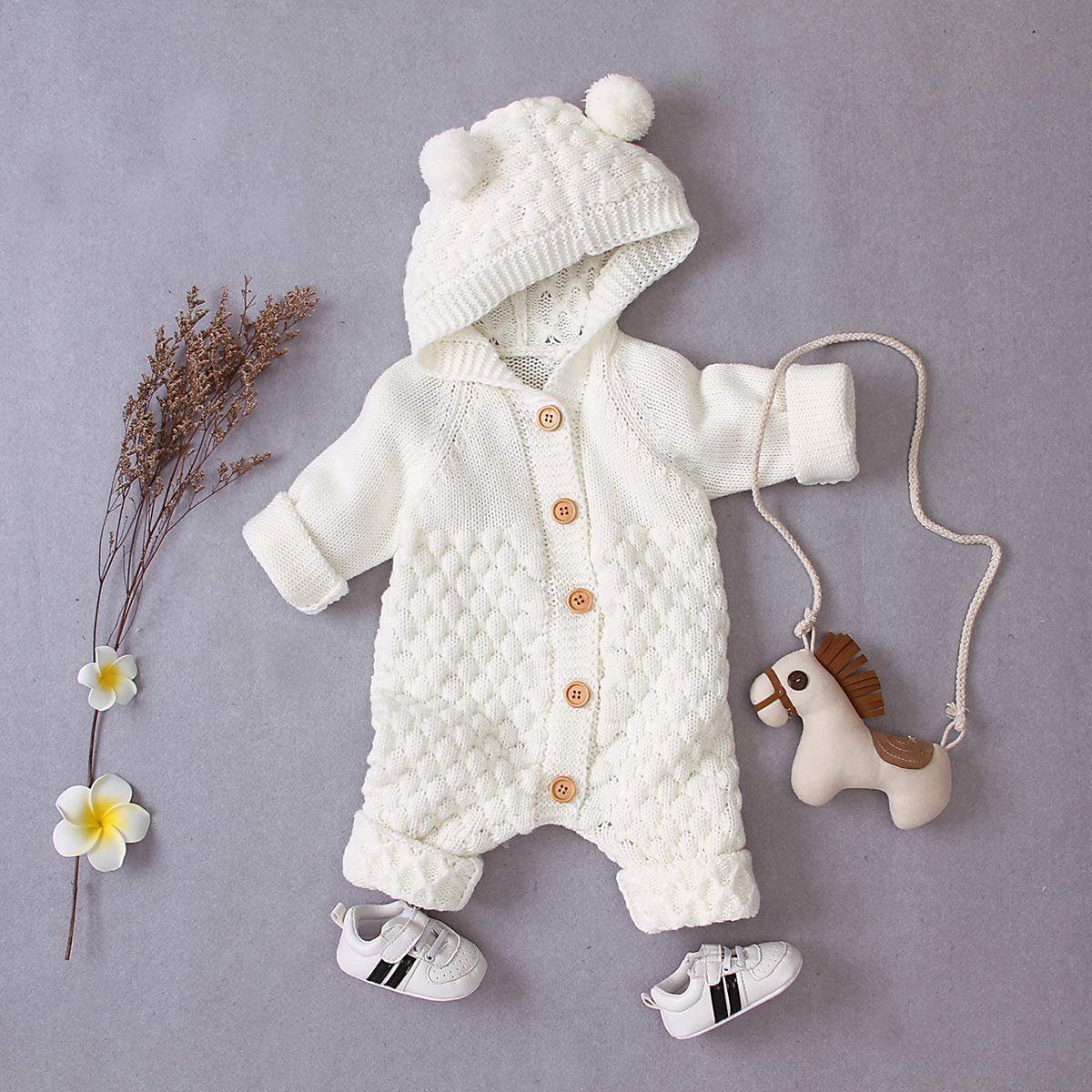 Haiaveng Strampler Baby-Ohr-Strick Overall mit Kapuze Winter Warmer