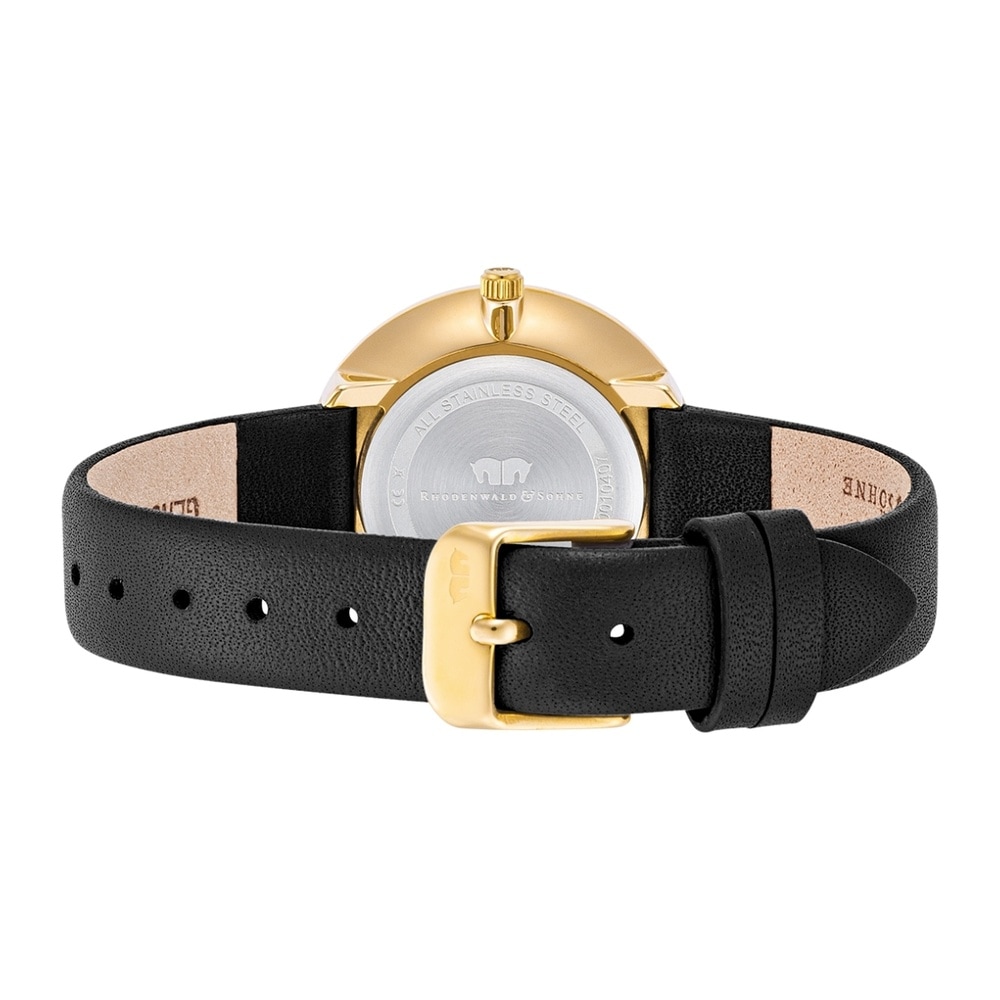 Rhodenwald & Söhne Montre à quartz Pearl en Or jaune Cuir véritable en Noir Montre