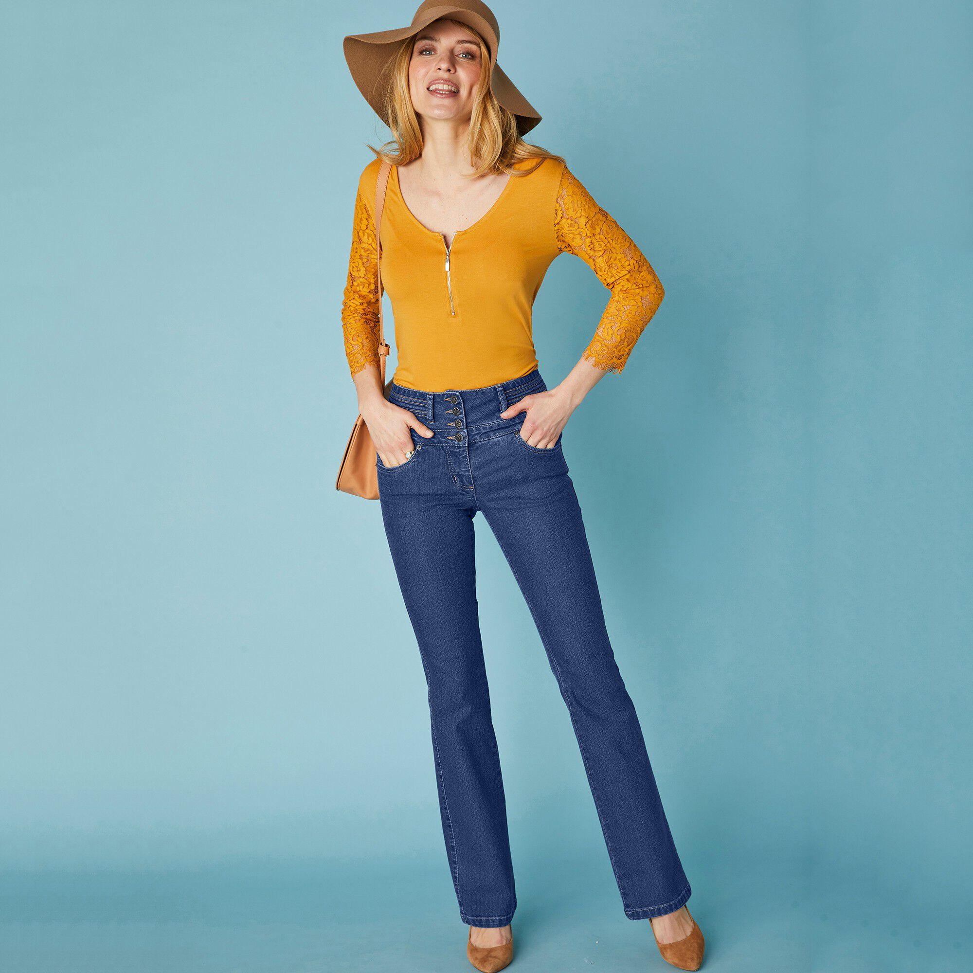 Jean coupe bootcut taille haute stretch
