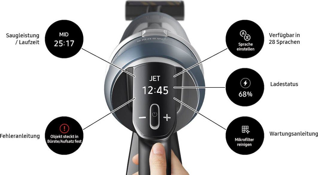 Samsung Akku-Handstaubsauger BESPOKE Jet AI Akku+ CompleteClean VS28C97B4QK/WD, 730 W, beutellos, automatische Entleerung mit selbstschließender Öffnung